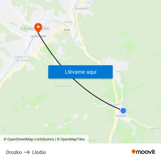 Orozko to Llodio map