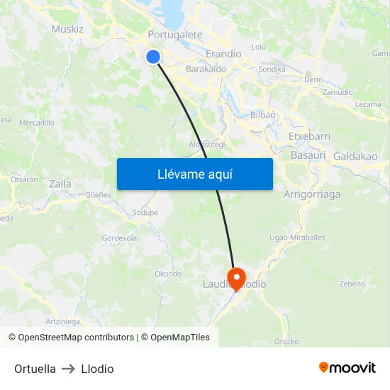 Ortuella to Llodio map