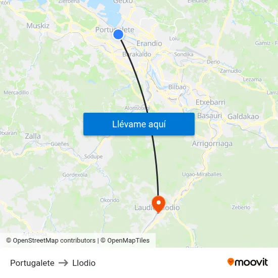 Portugalete to Llodio map