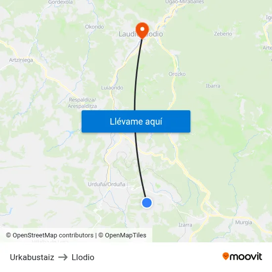 Urkabustaiz to Llodio map