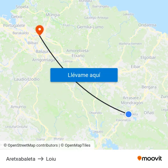 Aretxabaleta to Loiu map
