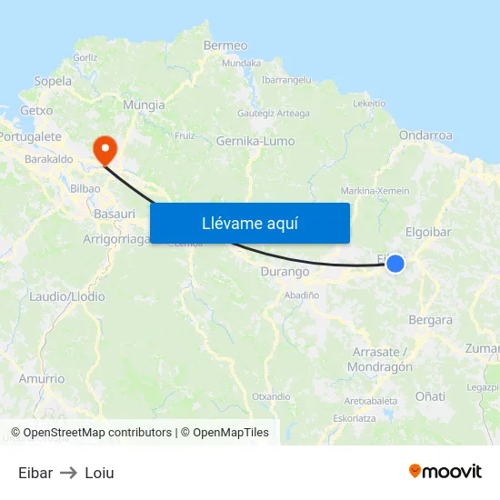 Eibar to Loiu map