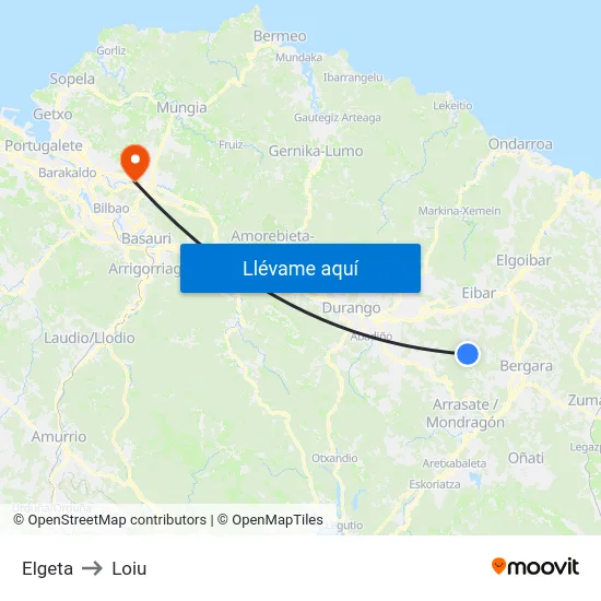 Elgeta to Loiu map