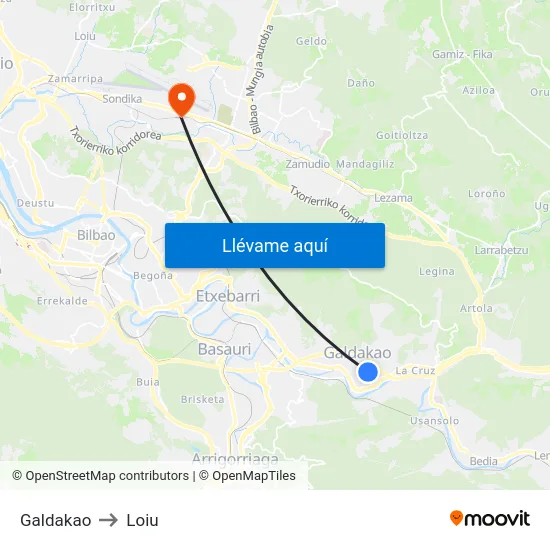 Galdakao to Loiu map