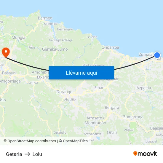 Getaria to Loiu map