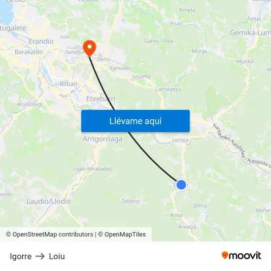 Igorre to Loiu map