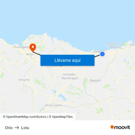 Orio to Loiu map