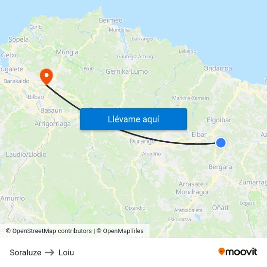 Soraluze to Loiu map