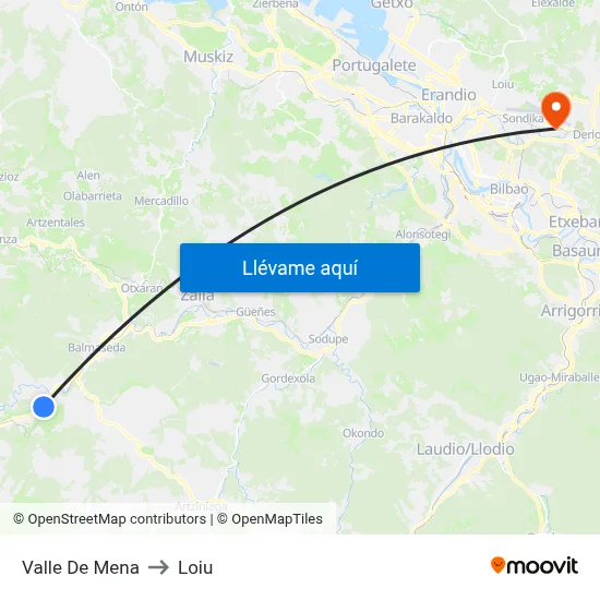 Valle De Mena to Loiu map