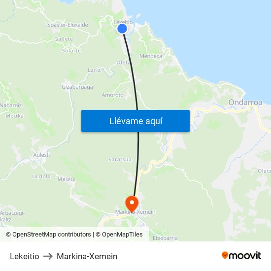 Lekeitio to Markina-Xemein map