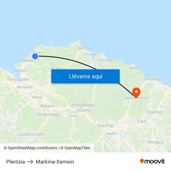 Plentzia to Markina-Xemein map