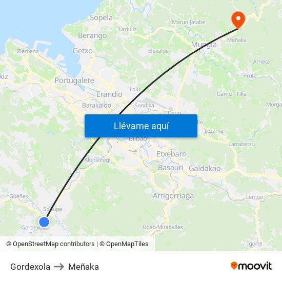 Gordexola to Meñaka map