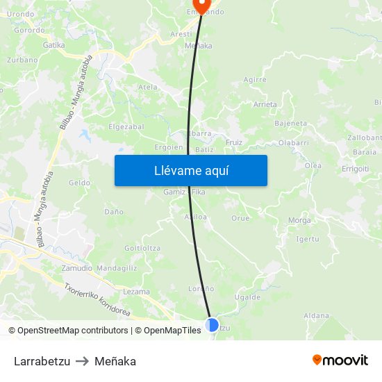 Larrabetzu to Meñaka map