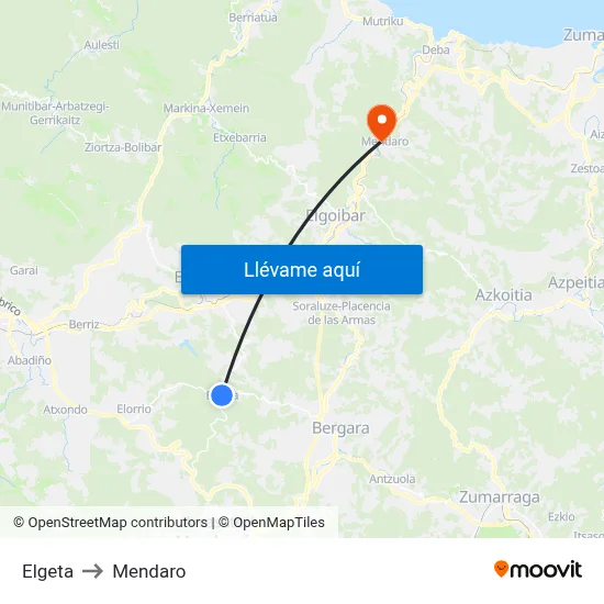 Elgeta to Mendaro map
