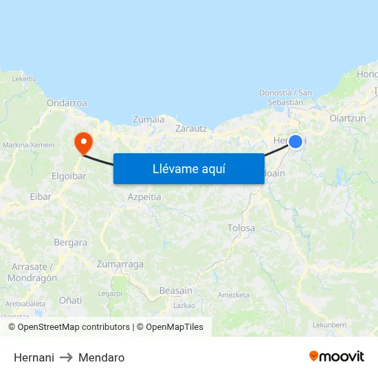 Hernani to Mendaro map