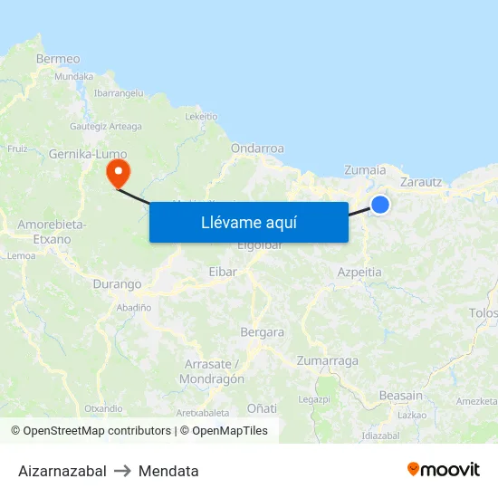 Aizarnazabal to Mendata map