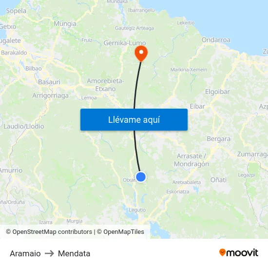 Aramaio to Mendata map