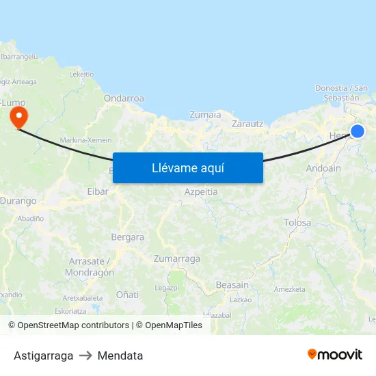 Astigarraga to Mendata map