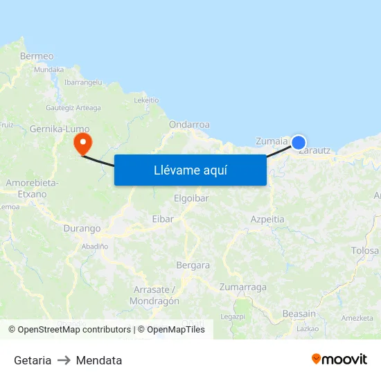 Getaria to Mendata map