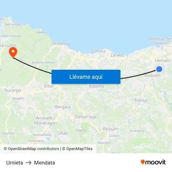 Urnieta to Mendata map