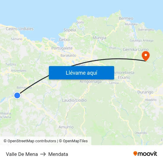 Valle De Mena to Mendata map