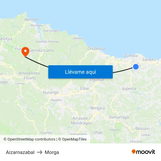 Aizarnazabal to Morga map