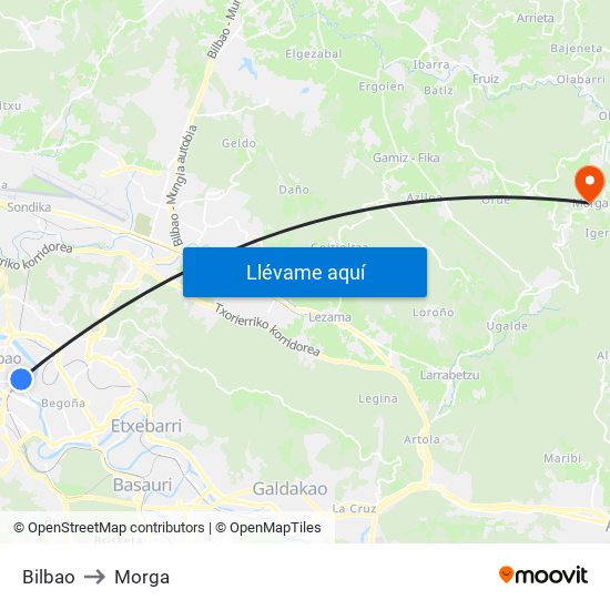 Bilbao to Morga map