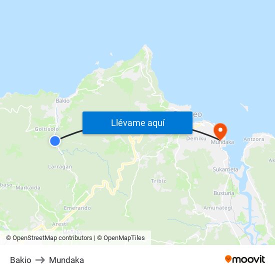 Bakio to Mundaka map