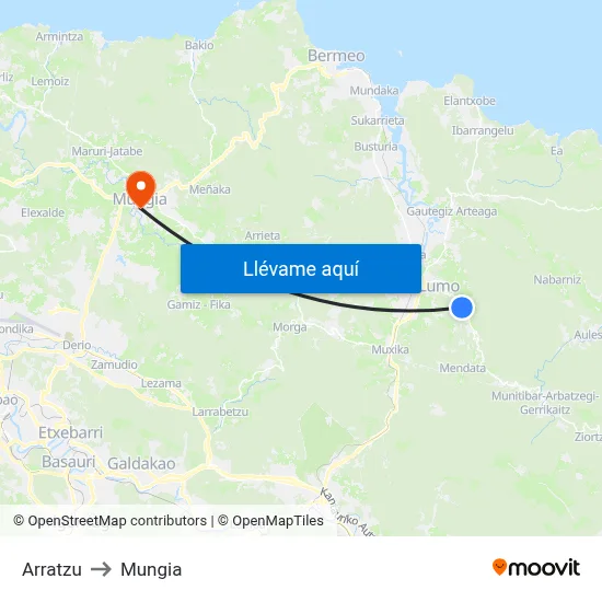 Arratzu to Mungia map