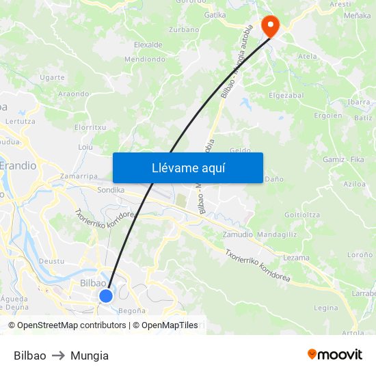 Bilbao to Mungia map
