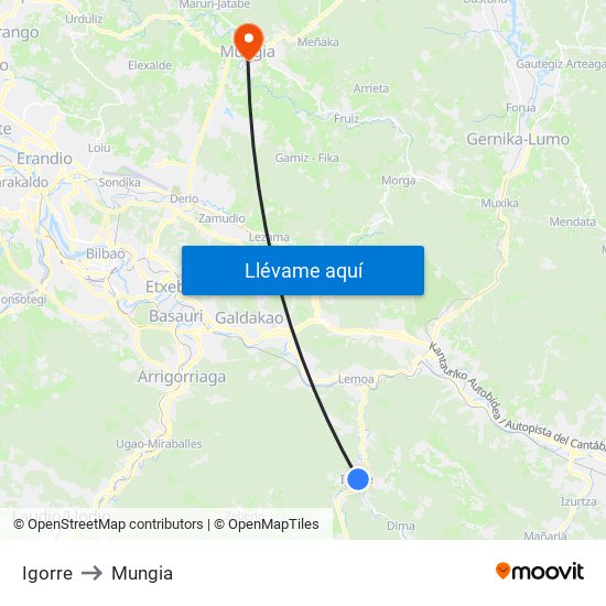 Igorre to Mungia map