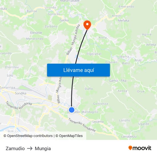 Zamudio to Mungia map