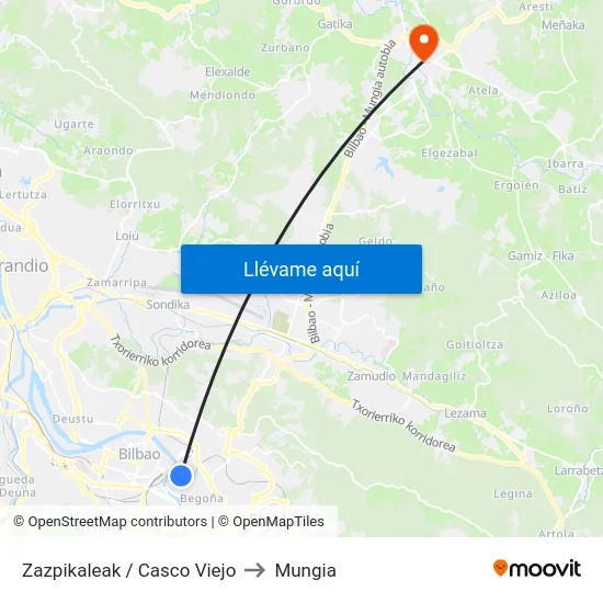 Zazpikaleak / Casco Viejo to Mungia map