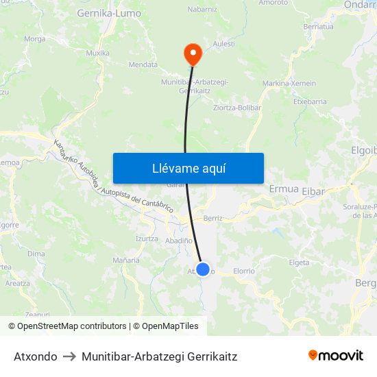 Atxondo to Munitibar-Arbatzegi Gerrikaitz map