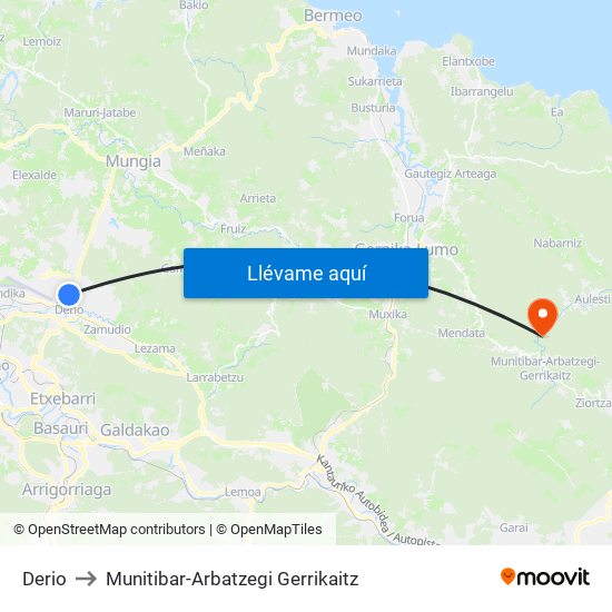 Derio to Munitibar-Arbatzegi Gerrikaitz map