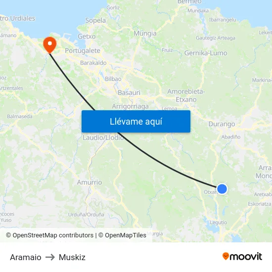 Aramaio to Muskiz map