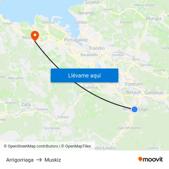 Arrigorriaga to Muskiz map