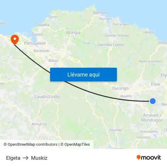 Elgeta to Muskiz map