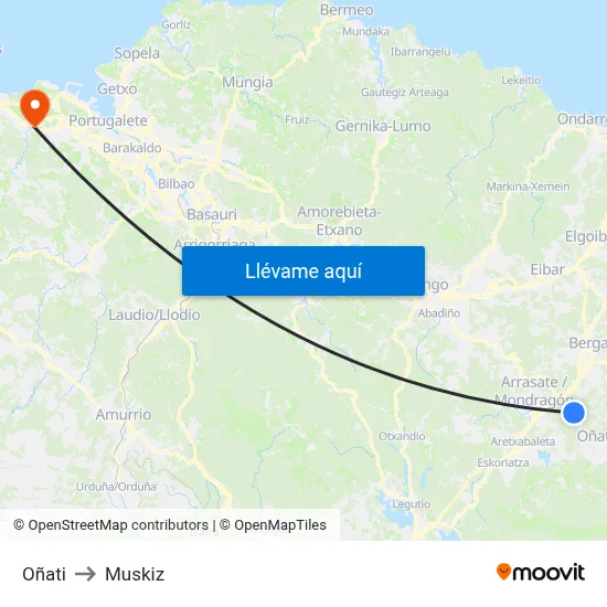 Oñati to Muskiz map