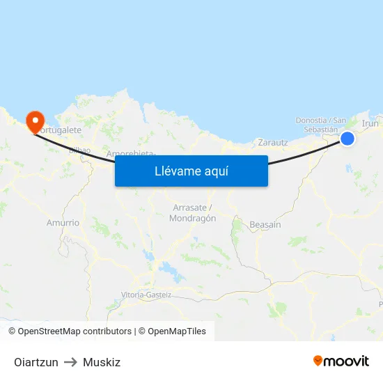 Oiartzun to Muskiz map