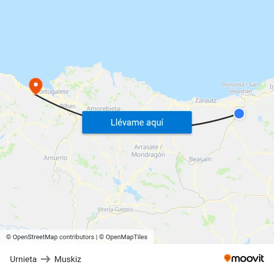 Urnieta to Muskiz map