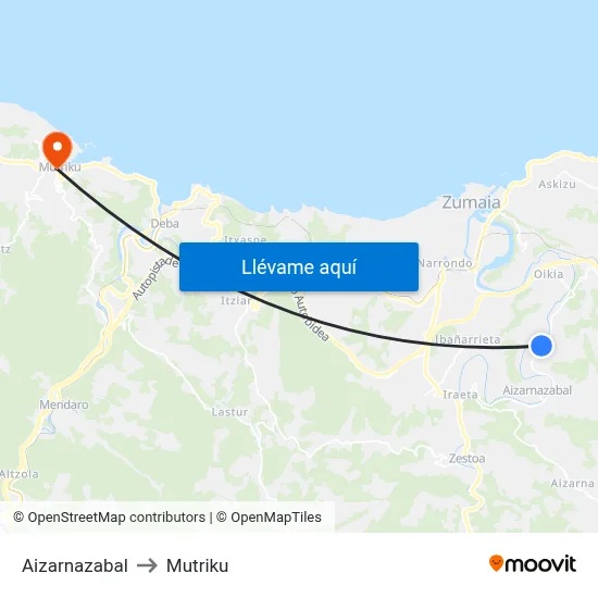 Aizarnazabal to Mutriku map