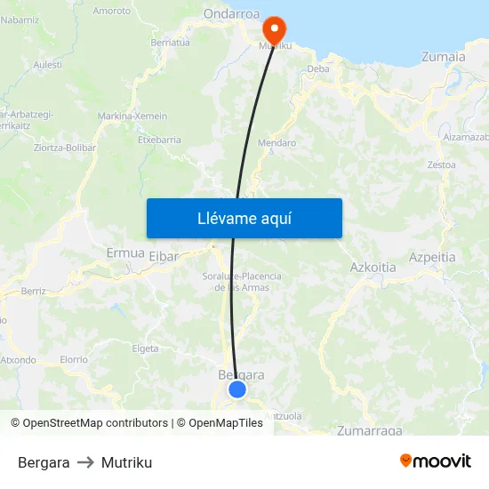 Bergara to Mutriku map