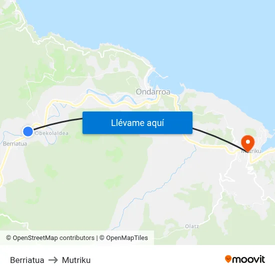 Berriatua to Mutriku map