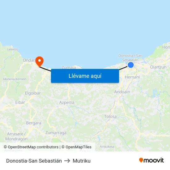 Donostia-San Sebastián to Mutriku map