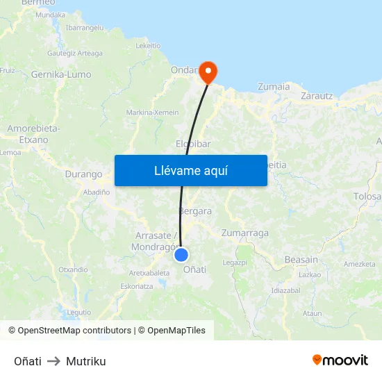 Oñati to Mutriku map