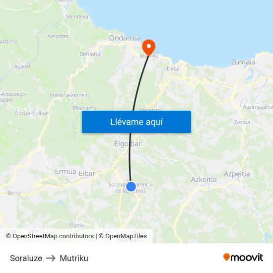 Soraluze to Mutriku map