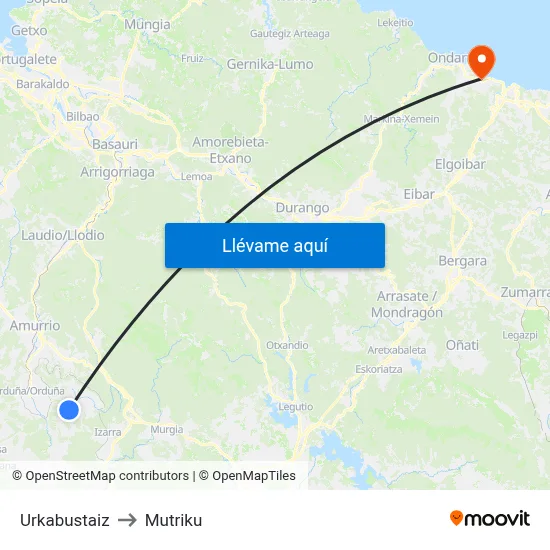 Urkabustaiz to Mutriku map