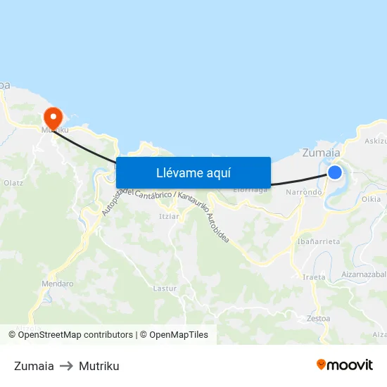 Zumaia to Mutriku map