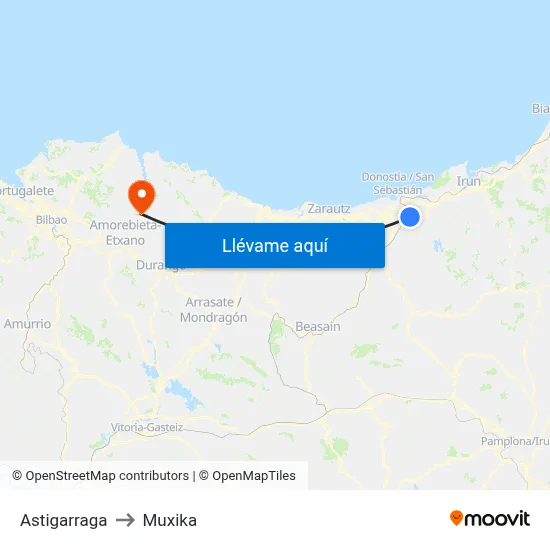 Astigarraga to Muxika map